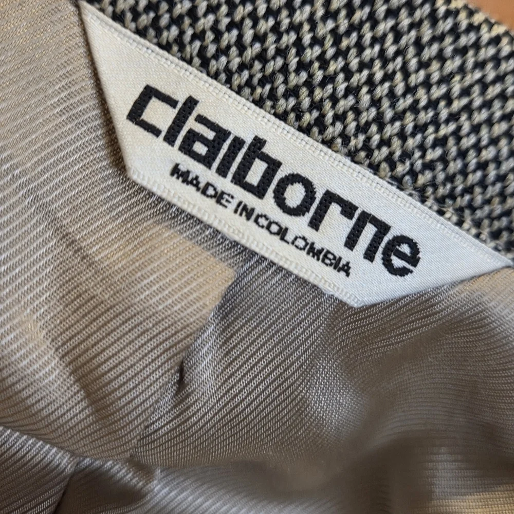 VTG Tweed Jacket L Black Beige Herringbone 100% Lambs Wool Blazer Sport Coat 44R - Picture 12 of 16